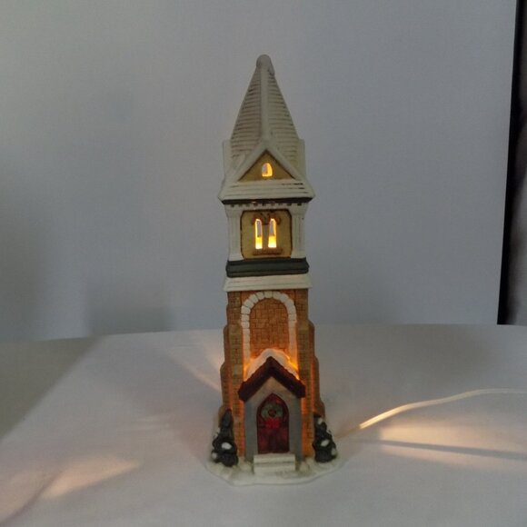 Mervyns Village Square Lighted Christmas Clock Tower 1990s Original Box Tested - Picture 1 of 8